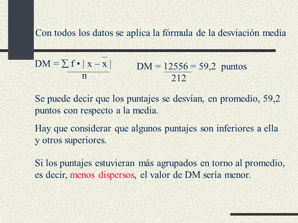 Con todos los datos se aplica la fórmula de la desviación media