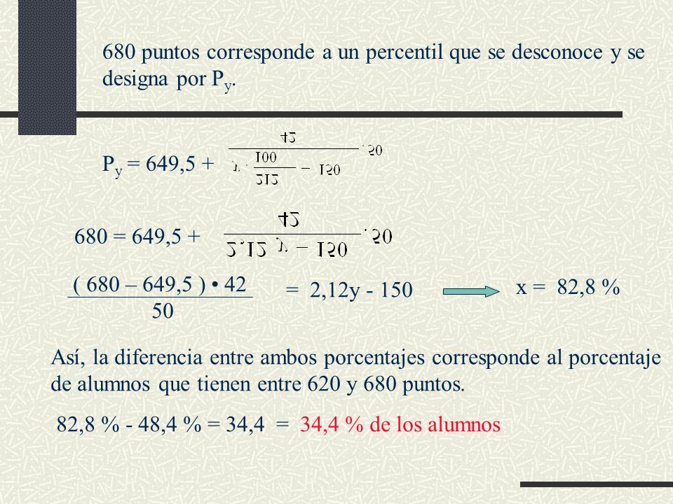 680 puntos corresponde a un percentil que se desconoce y se designa por Py.