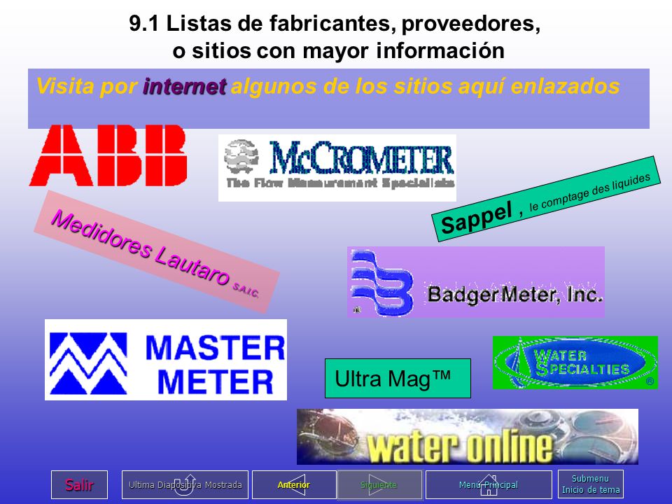 9.1 Listas de fabricantes, proveedores, o sitios con mayor información