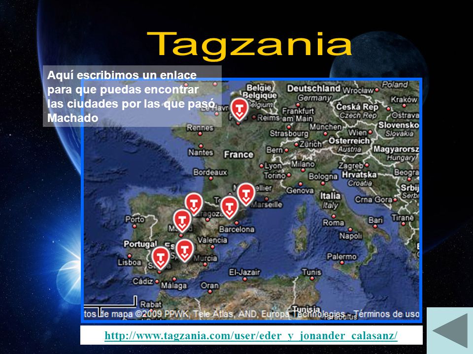 Tagzania Aquí escribimos un enlace para que puedas encontrar las ciudades por las que pasó Machado.