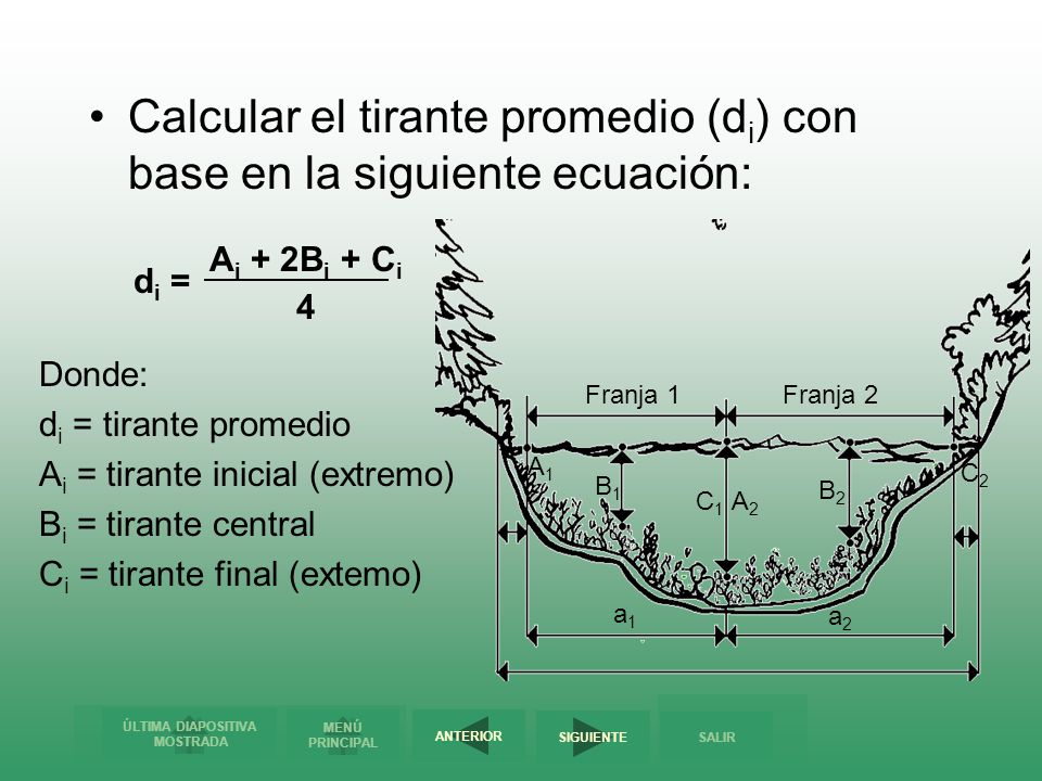 Calcular el tirante promedio (di) con base en la siguiente ecuación:
