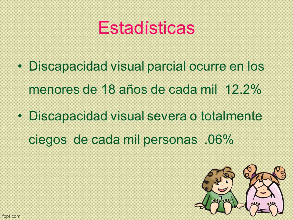 Estadísticas Discapacidad visual parcial ocurre en los menores de 18 años de cada mil 12.2%