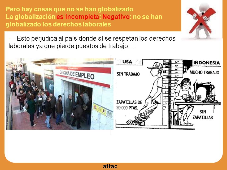 Pero hay cosas que no se han globalizado La globalización es incompleta: Negativo: no se han globalizado los derechos laborales