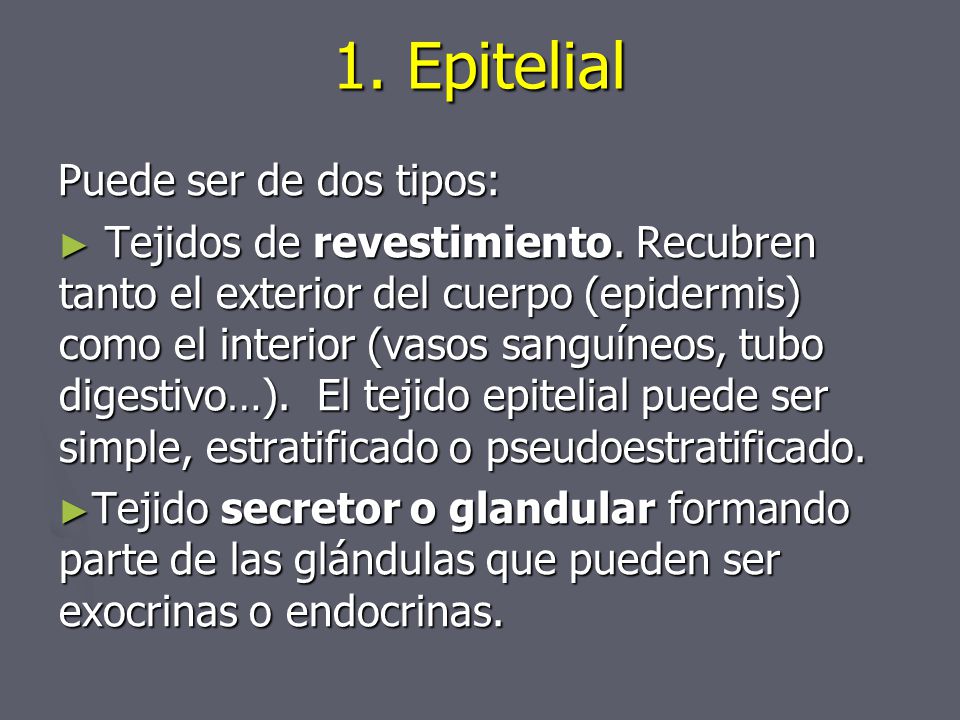 1. Epitelial Puede ser de dos tipos: