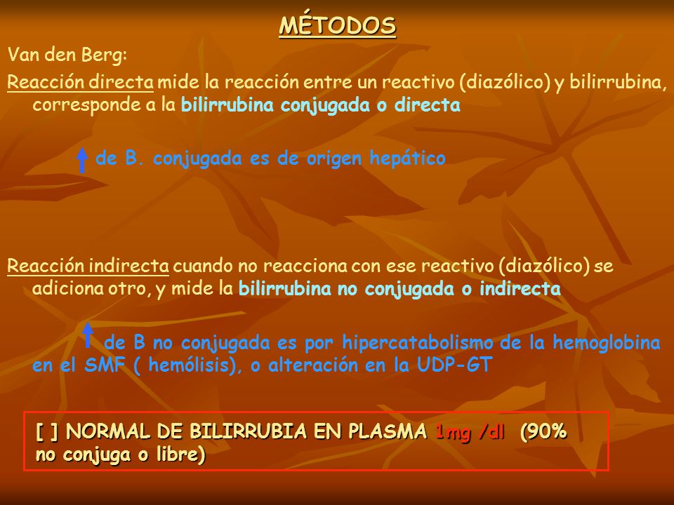 [ ] NORMAL DE BILIRRUBIA EN PLASMA 1mg /dl (90% no conjuga o libre)