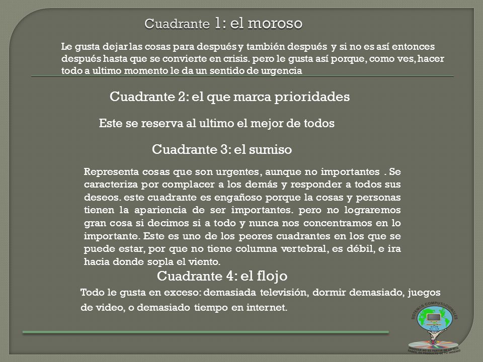 Cuadrante 2: el que marca prioridades