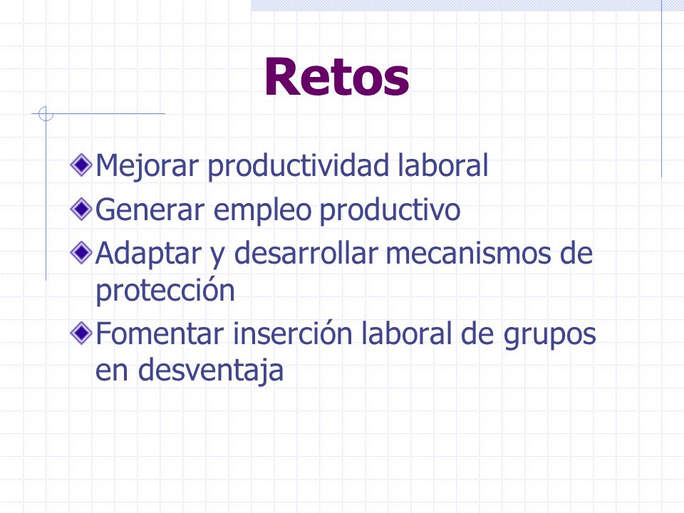 Retos Mejorar productividad laboral Generar empleo productivo
