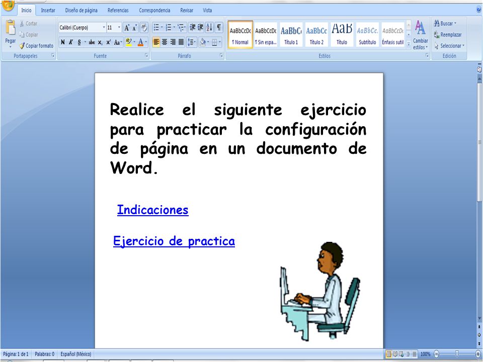 Realice el siguiente ejercicio para practicar la configuración de página en un documento de Word.