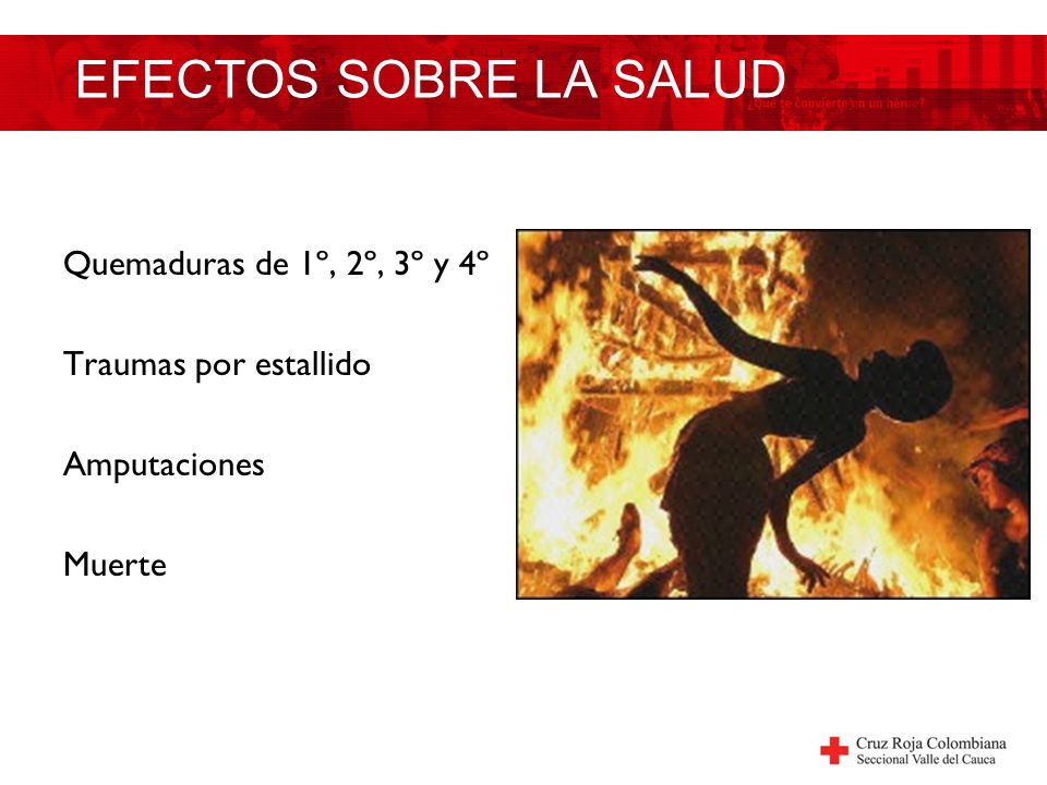 EFECTOS SOBRE LA SALUD Quemaduras de 1º, 2º, 3º y 4º