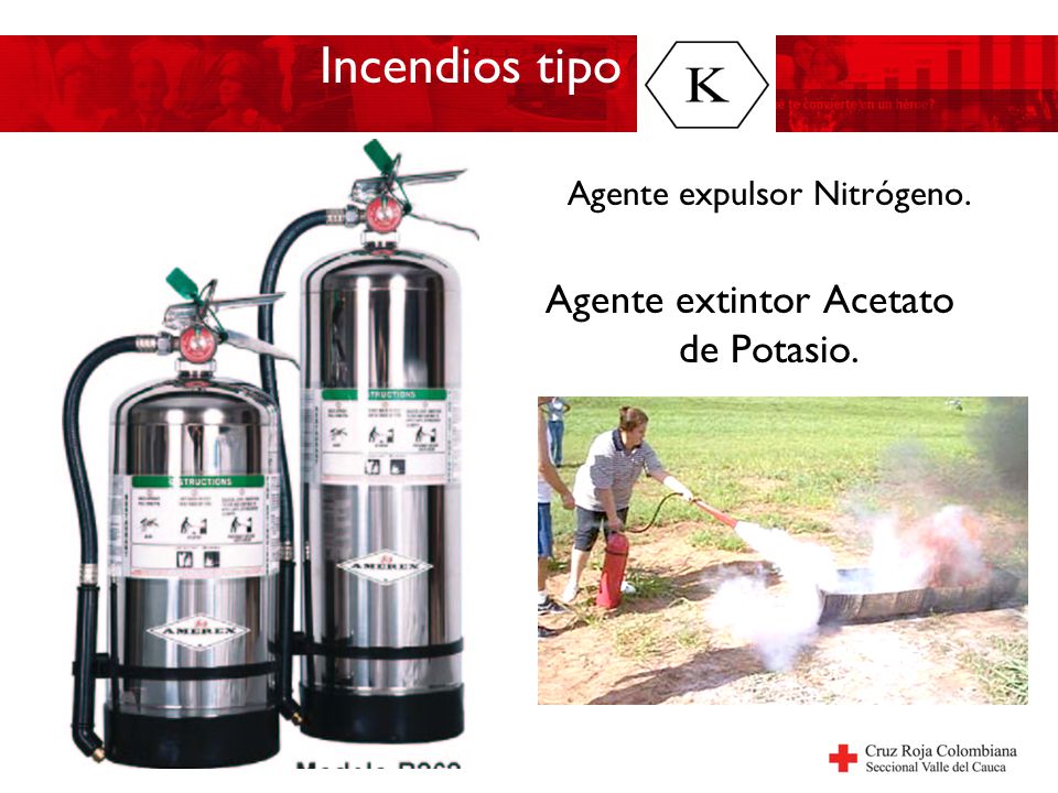 Incendios tipo Agente extintor Acetato de Potasio.