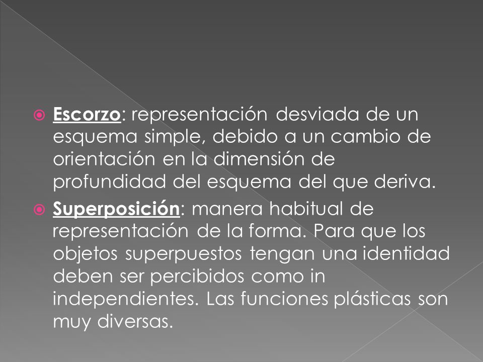 Escorzo: representación desviada de un esquema simple, debido a un cambio de orientación en la dimensión de profundidad del esquema del que deriva.