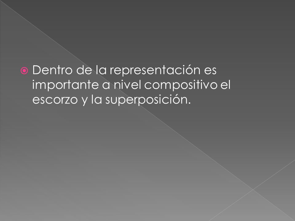 Dentro de la representación es importante a nivel compositivo el escorzo y la superposición.
