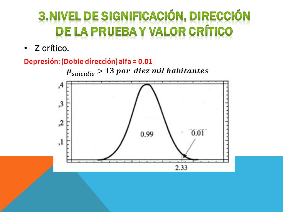 3.Nivel de significación, dirección de la prueba y valor crítico