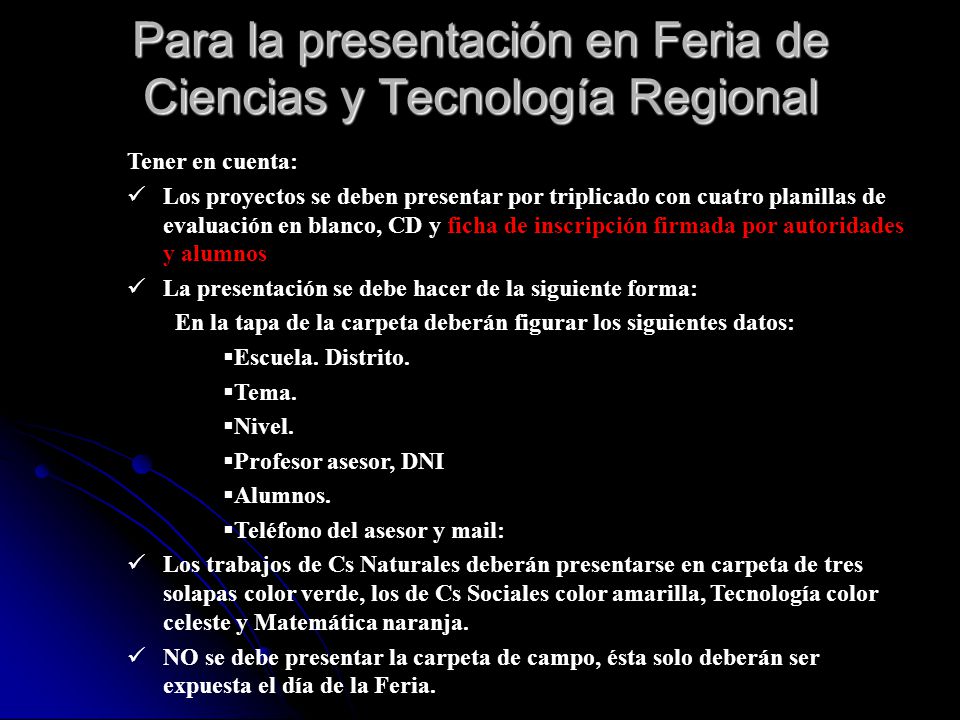 Para la presentación en Feria de Ciencias y Tecnología Regional