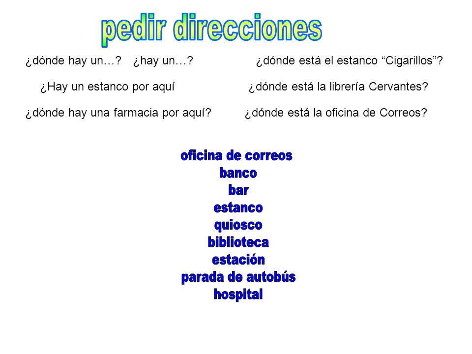 pedir direcciones oficina de correos banco bar estanco quiosco