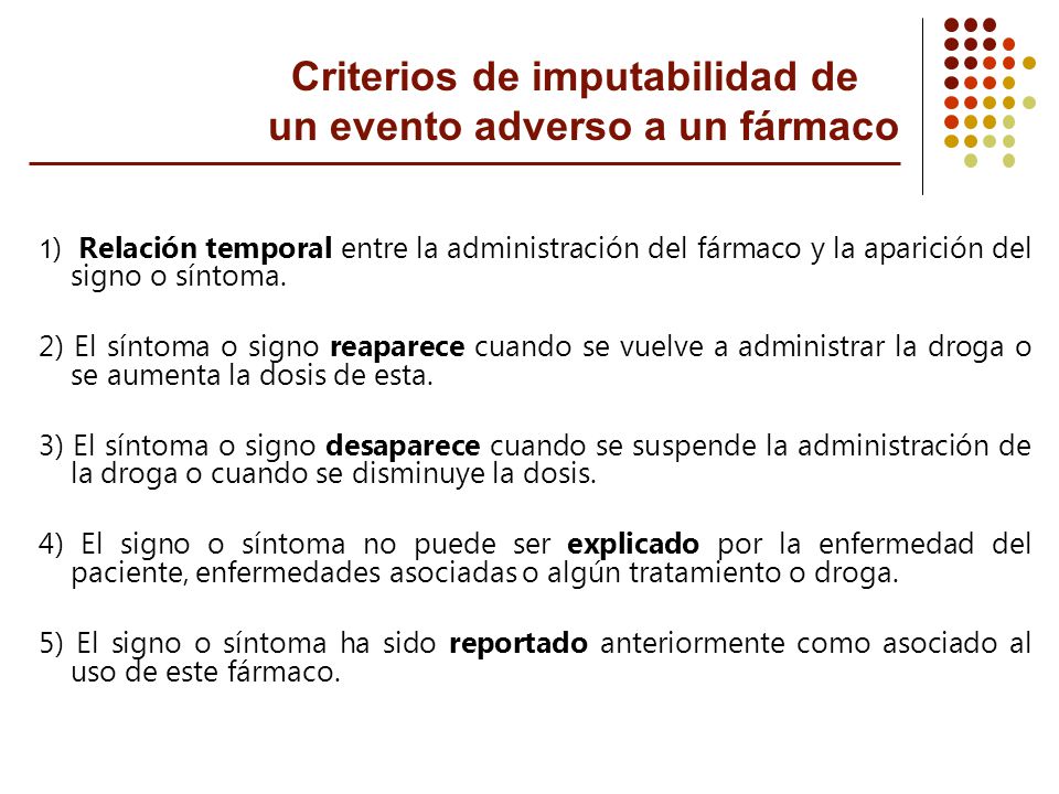 Criterios de imputabilidad de un evento adverso a un fármaco