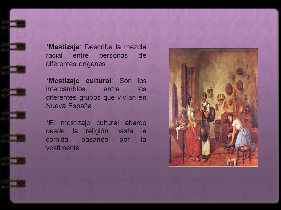 *Mestizaje: Describe la mezcla racial entre personas de diferentes orígenes.