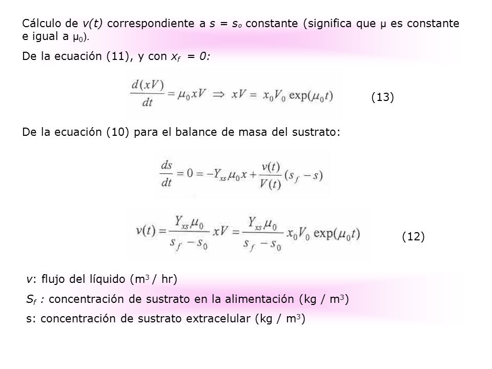 Cálculo de v(t) correspondiente a s = sº constante (significa que μ es constante e igual a μ0).