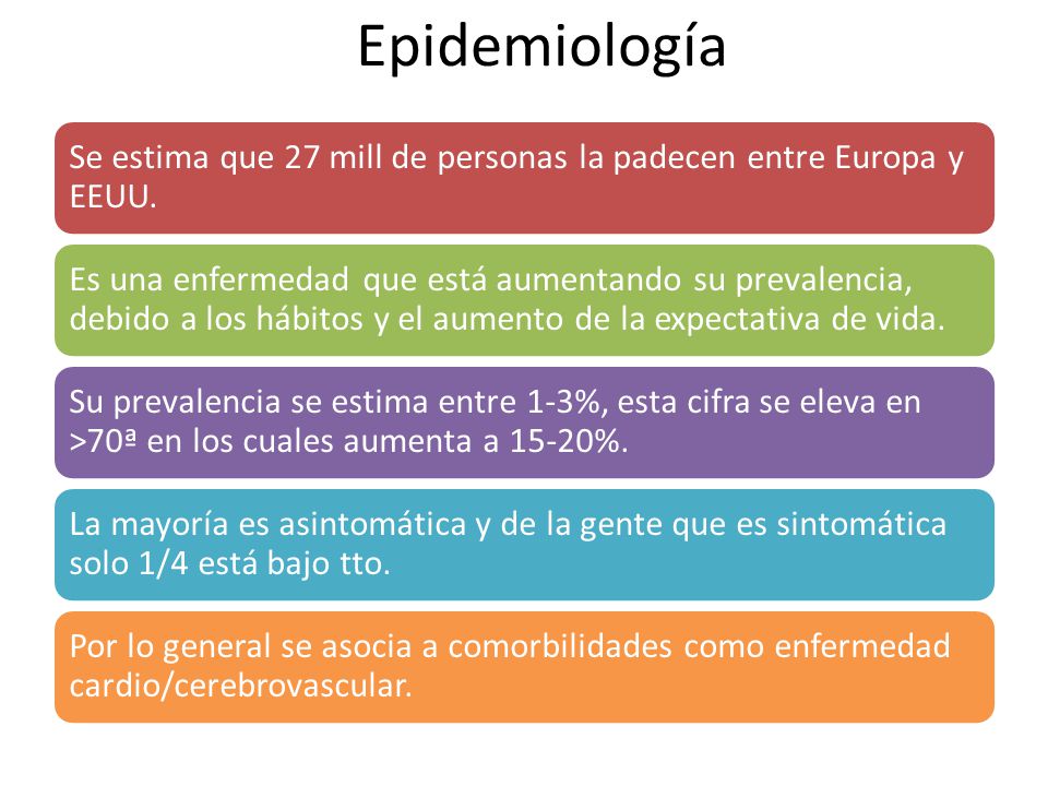 Epidemiología Se estima que 27 mill de personas la padecen entre Europa y EEUU.