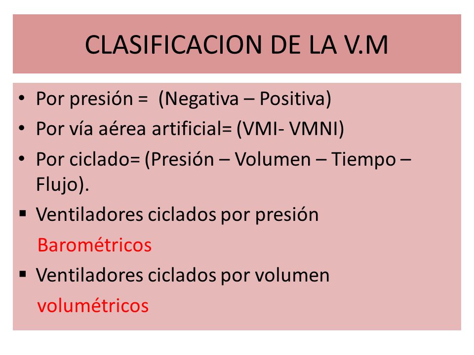 CLASIFICACION DE LA V.M Por presión = (Negativa – Positiva)