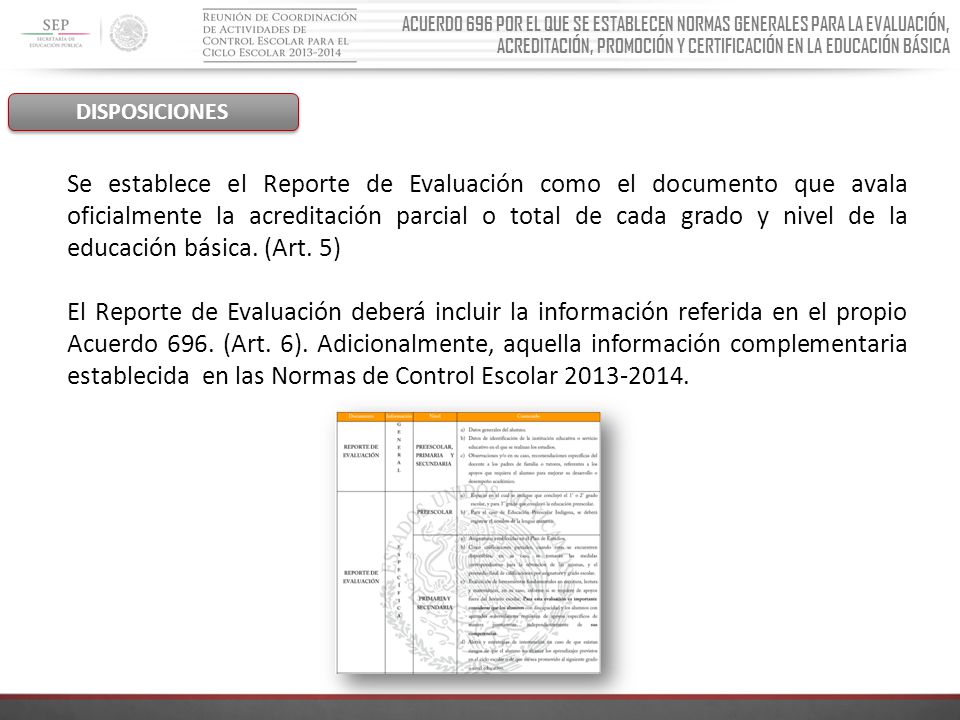 ACUERDO 696 POR EL QUE SE ESTABLECEN NORMAS GENERALES PARA LA EVALUACIÓN, ACREDITACIÓN, PROMOCIÓN Y CERTIFICACIÓN EN LA EDUCACIÓN BÁSICA