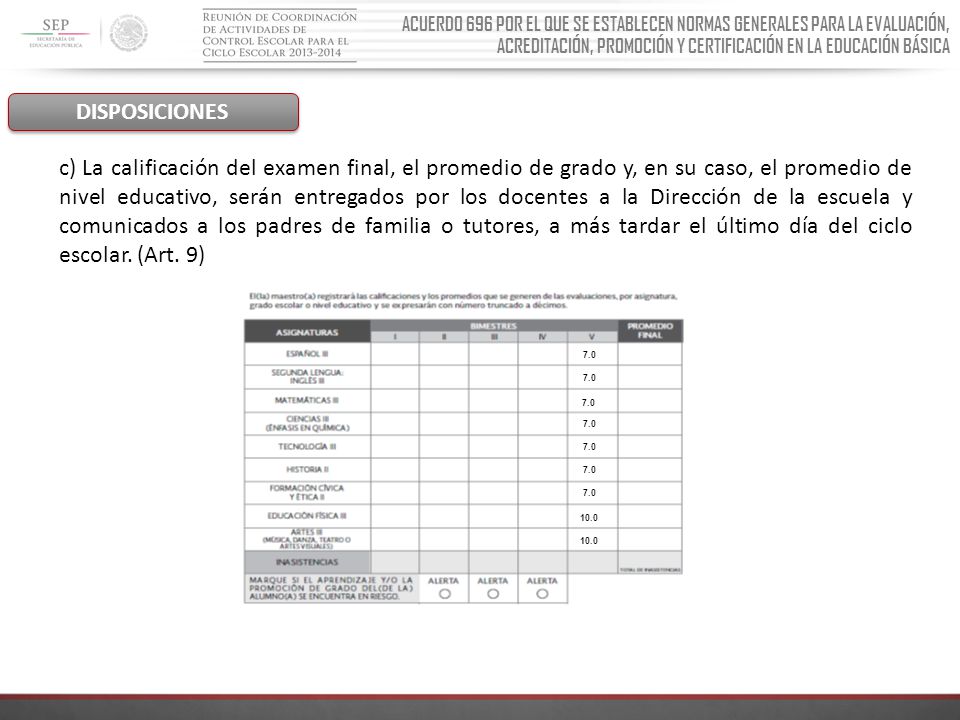 ACUERDO 696 POR EL QUE SE ESTABLECEN NORMAS GENERALES PARA LA EVALUACIÓN, ACREDITACIÓN, PROMOCIÓN Y CERTIFICACIÓN EN LA EDUCACIÓN BÁSICA