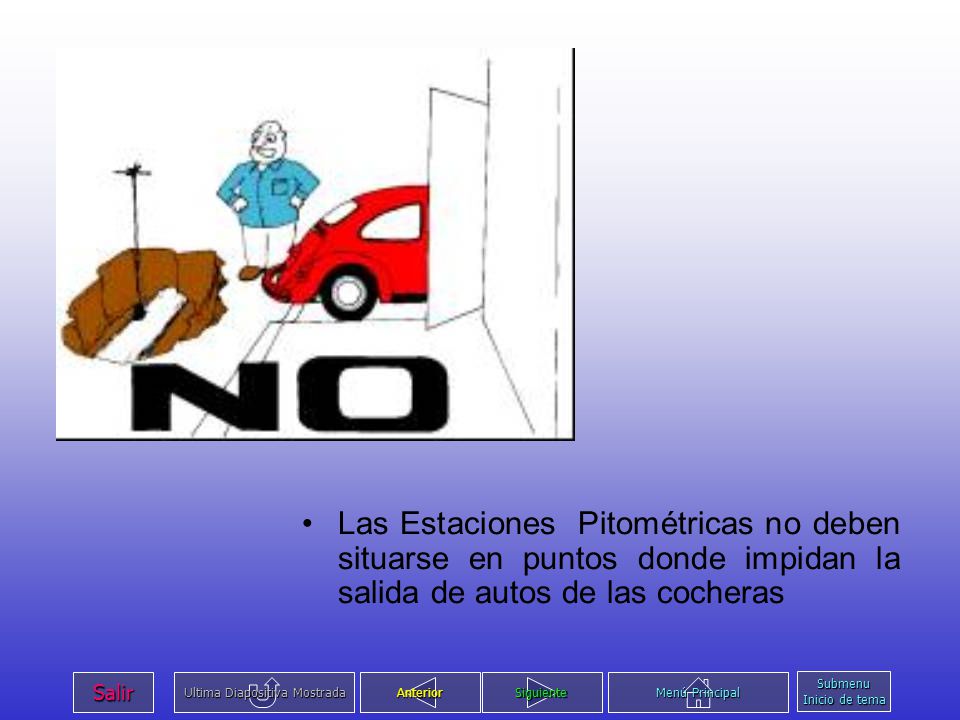 Las Estaciones Pitométricas no deben situarse en puntos donde impidan la salida de autos de las cocheras