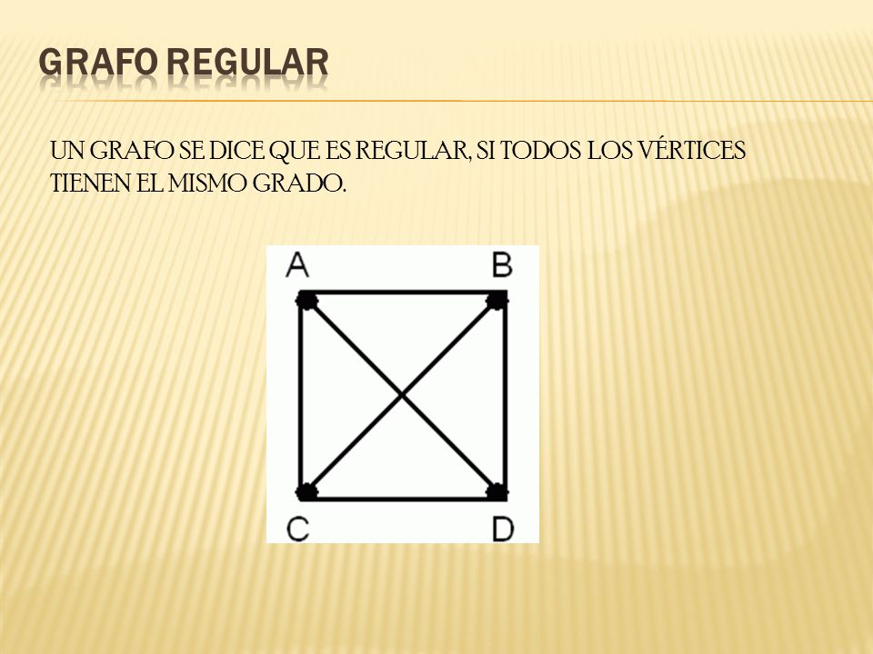 GRAFO REGULAR UN GRAFO SE DICE QUE ES REGULAR, SI TODOS LOS VÉRTICES TIENEN EL MISMO GRADO.