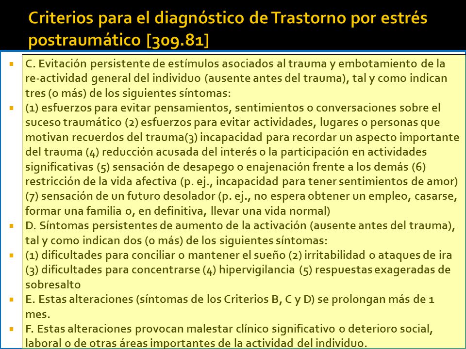 Criterios para el diagnóstico de Trastorno por estrés postraumático [309.81]
