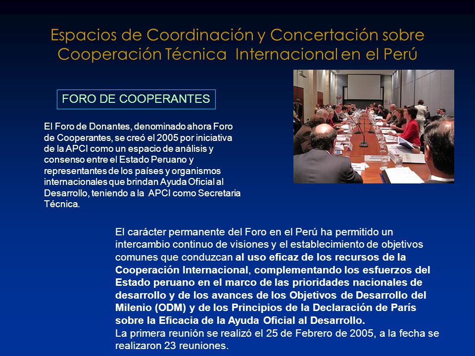 Espacios de Coordinación y Concertación sobre Cooperación Técnica Internacional en el Perú