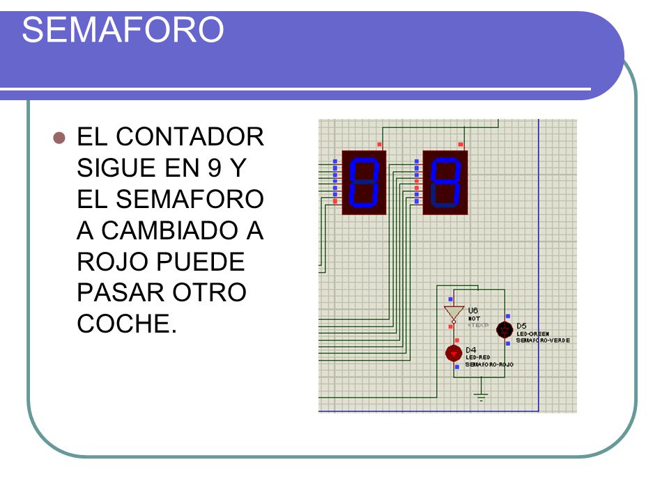 SEMAFORO EL CONTADOR SIGUE EN 9 Y EL SEMAFORO A CAMBIADO A ROJO PUEDE PASAR OTRO COCHE.