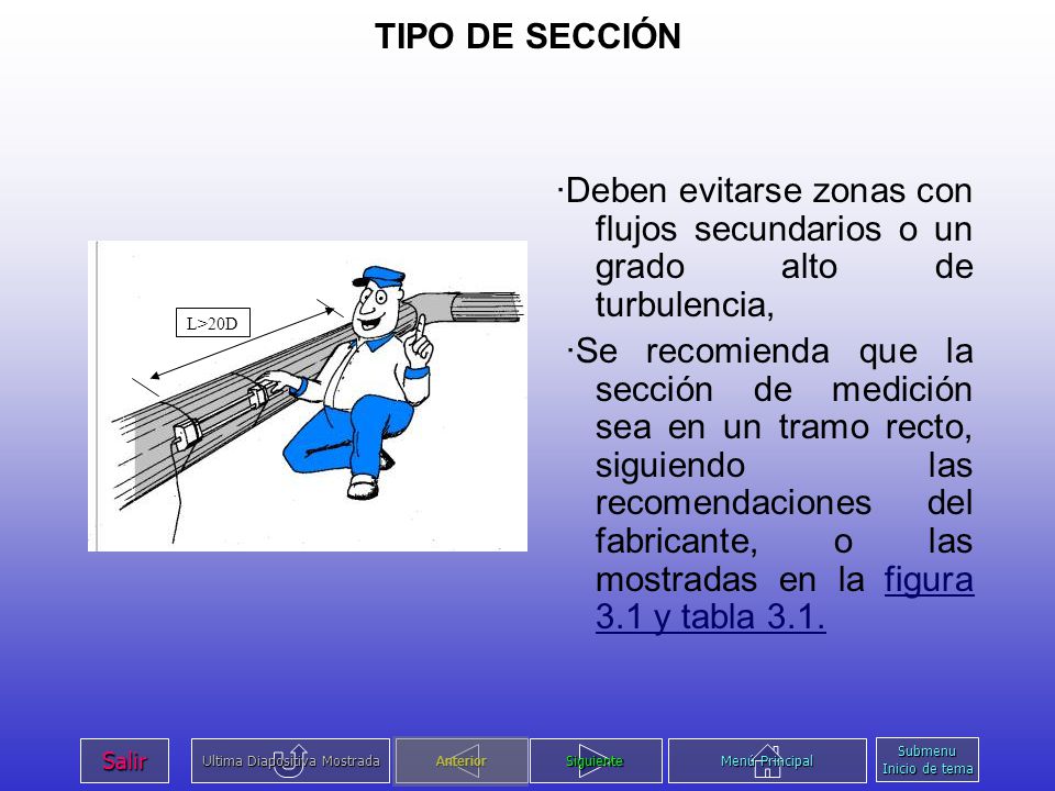 TIPO DE SECCIÓN ·Deben evitarse zonas con flujos secundarios o un grado alto de turbulencia,