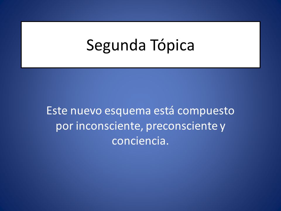 Segunda Tópica Este nuevo esquema está compuesto por inconsciente, preconsciente y conciencia.