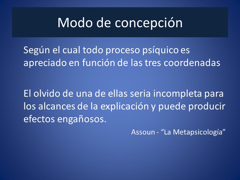 Modo de concepción Según el cual todo proceso psíquico es apreciado en función de las tres coordenadas.