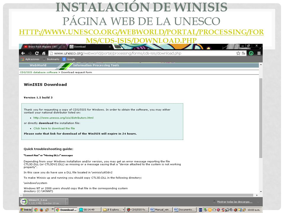 Instalación de Winisis Página Web de la UNESCO   unesco