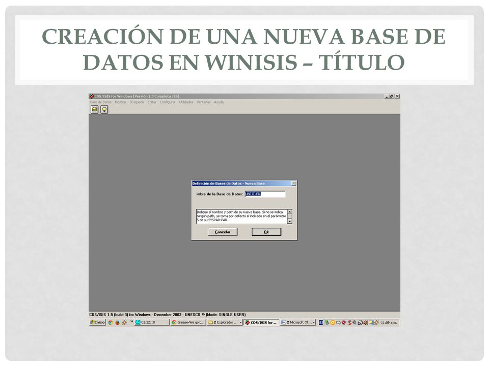 Creación de una Nueva Base de Datos en Winisis – Título