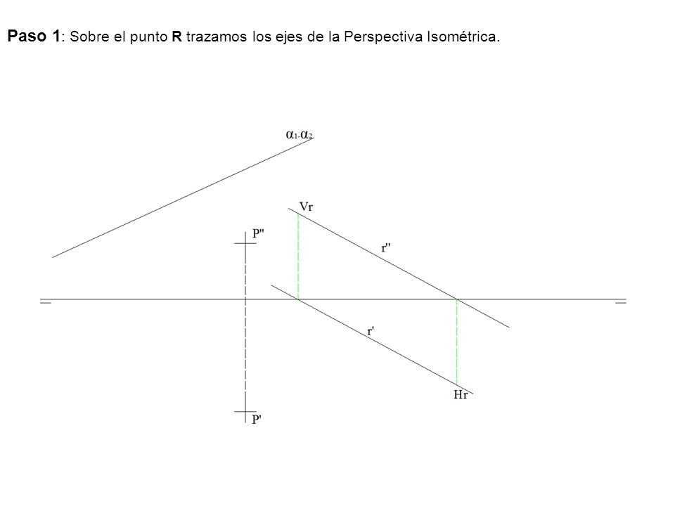 Paso 1: Sobre el punto R trazamos los ejes de la Perspectiva Isométrica.