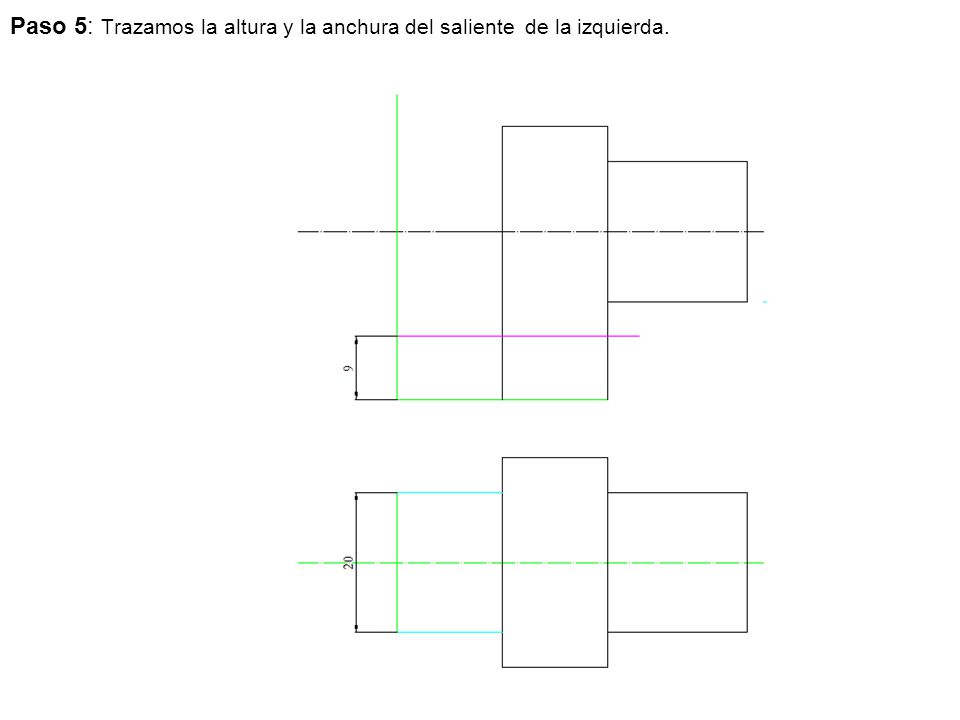 Paso 5: Trazamos la altura y la anchura del saliente de la izquierda.
