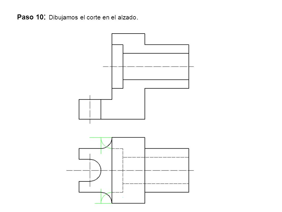 Paso 10: Dibujamos el corte en el alzado.