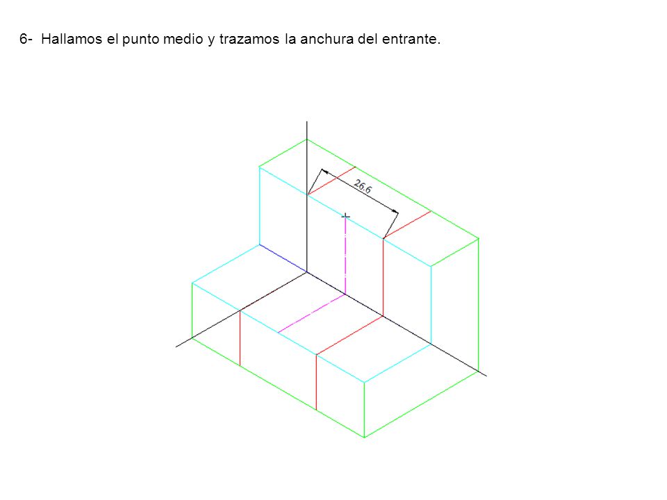6- Hallamos el punto medio y trazamos la anchura del entrante.
