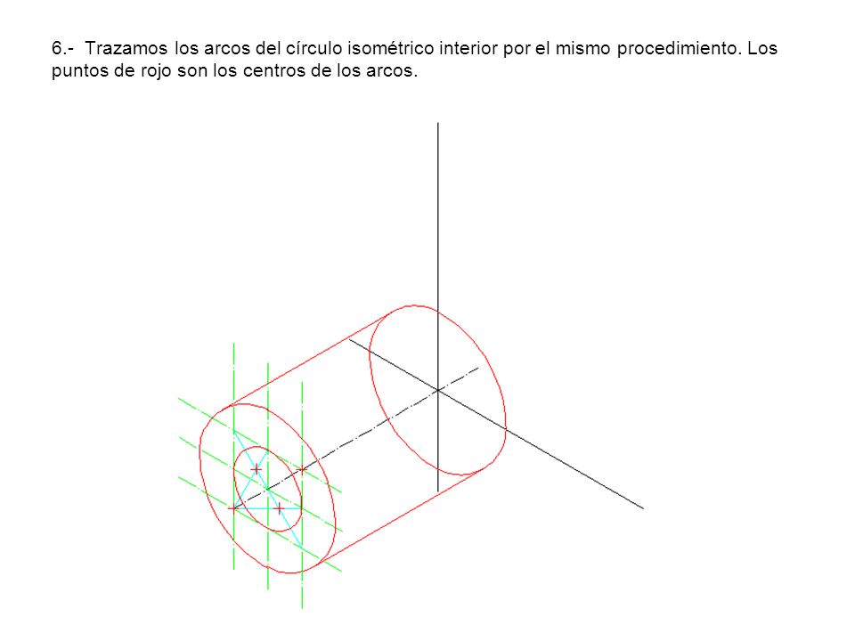 6.- Trazamos los arcos del círculo isométrico interior por el mismo procedimiento.