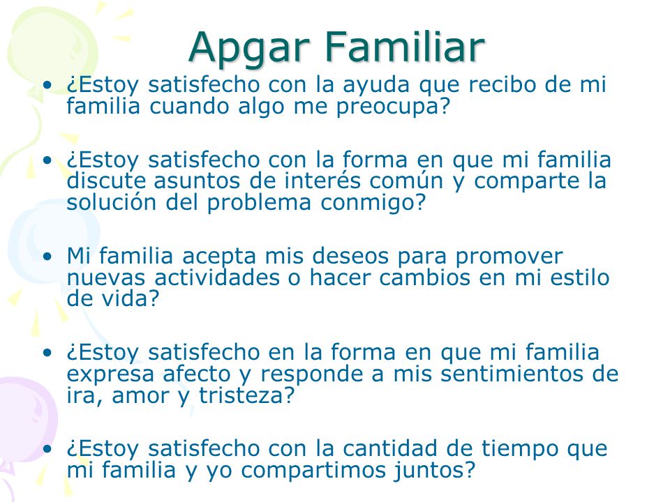 Apgar Familiar ¿Estoy satisfecho con la ayuda que recibo de mi familia cuando algo me preocupa