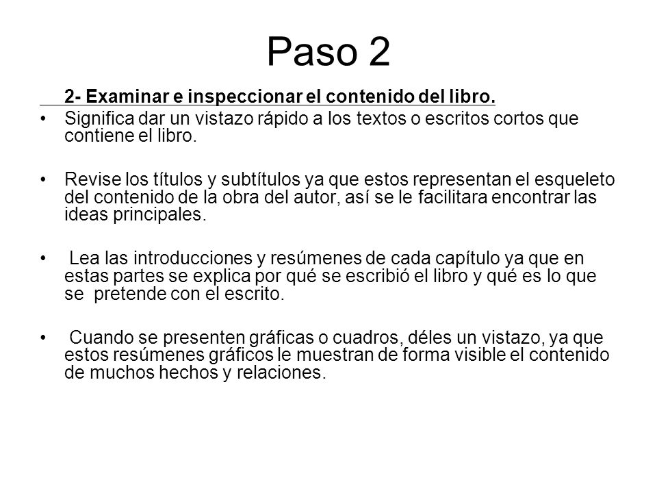 Paso 2 2- Examinar e inspeccionar el contenido del libro.