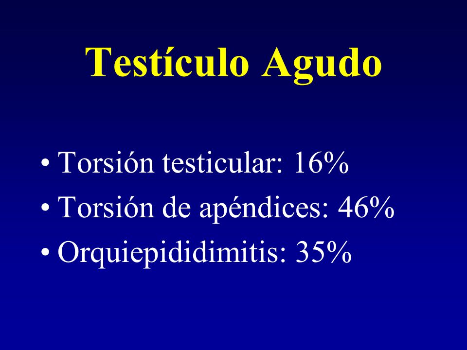 Testículo Agudo Torsión testicular: 16% Torsión de apéndices: 46%