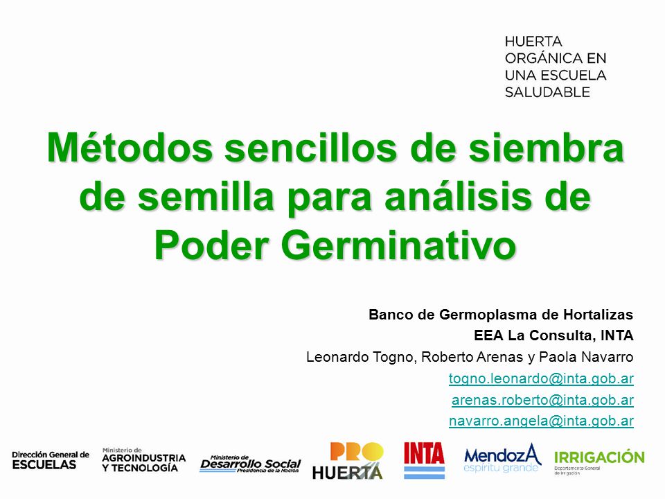 Métodos sencillos de siembra de semilla para análisis de Poder Germinativo