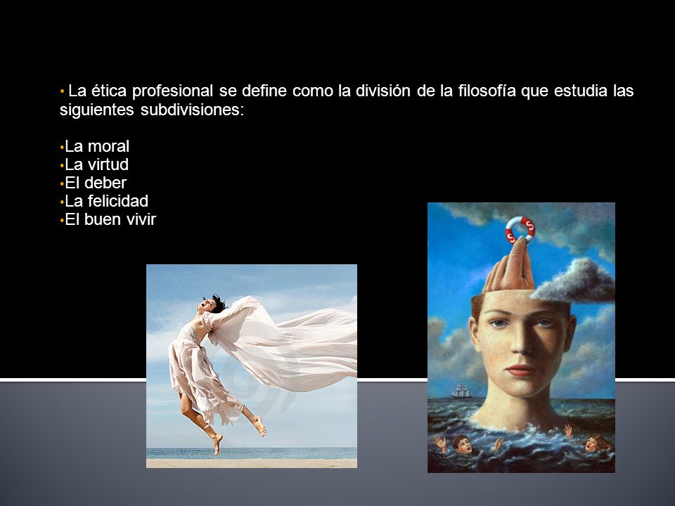 La ética profesional se define como la división de la filosofía que estudia las siguientes subdivisiones: