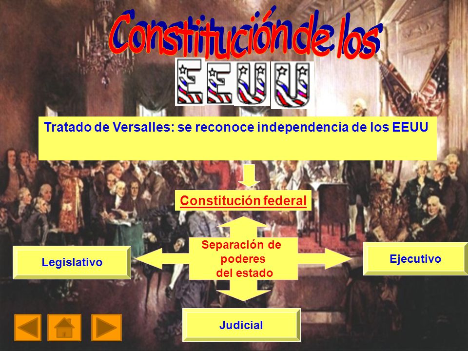 Constitución de los Tratado de Versalles: se reconoce independencia de los EEUU. Constitución federal.