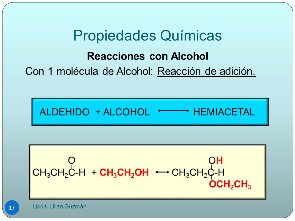 Reacciones con Alcohol Con 1 molécula de Alcohol: Reacción de adición.