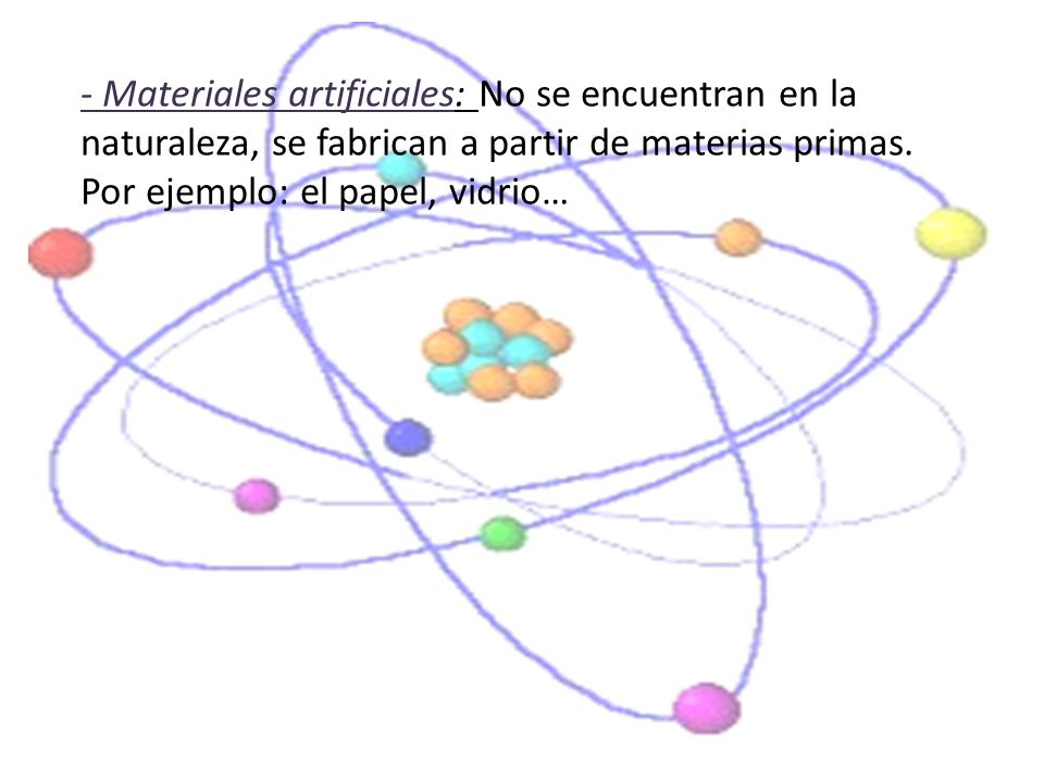 - Materiales artificiales: No se encuentran en la naturaleza, se fabrican a partir de materias primas.