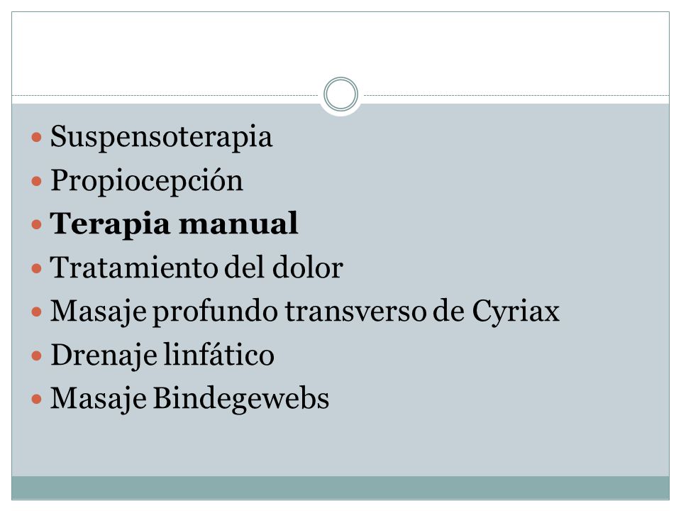 Suspensoterapia Propiocepción. Terapia manual. Tratamiento del dolor. Masaje profundo transverso de Cyriax.